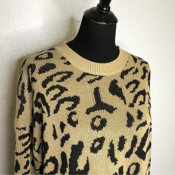 C+D+M Collection tan black leopard animal print sweater tunic size Large - Picture 2 of 15